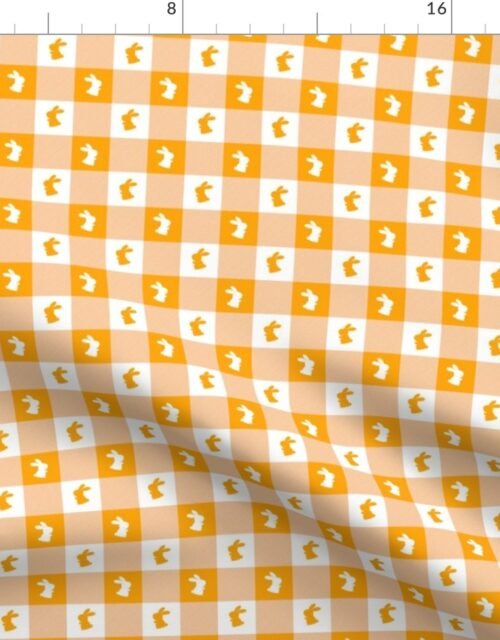 Marigold and White Gingham Easter Check with Center Bunny Medallions in Marigold and White Fabric