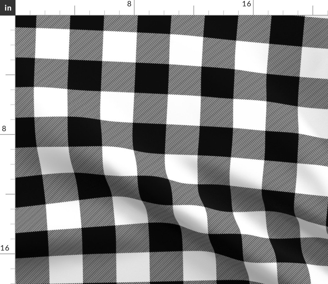Medium Black and White Rustic Cowboy Cabin Buffalo Check Plaid 2 inch Fabric