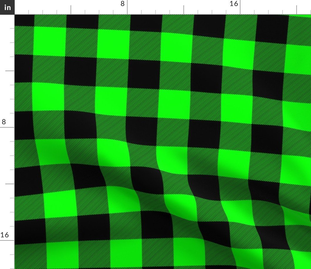 Medium Bright Green Rustic Cowboy Cabin Buffalo Check Plaid 2 inch Fabric