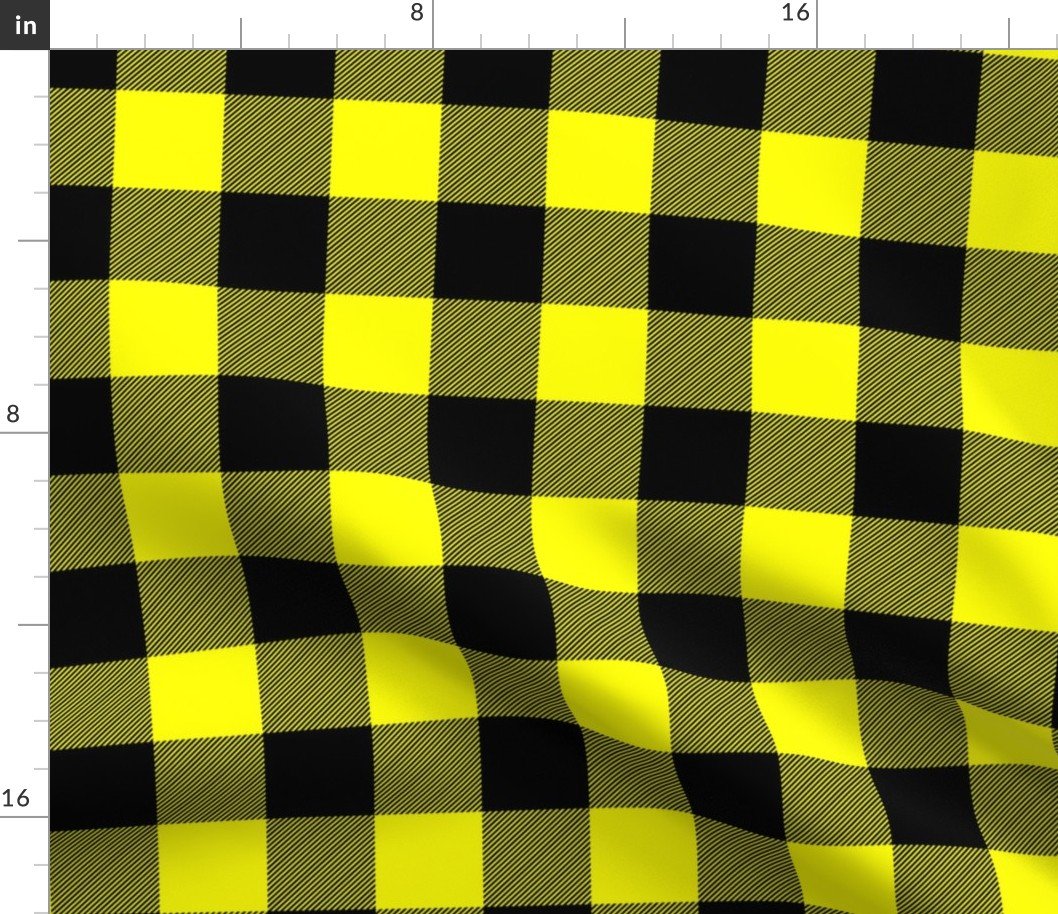 Medium Bright Yellow Rustic Cowboy Cabin Buffalo Check Plaid 2 inch Fabric