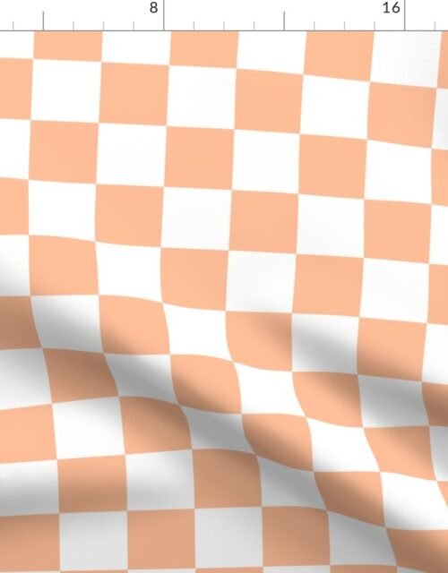 Medium Checkerboard Checks in Peach Fuzz Color of the Year 2024 and White Fabric