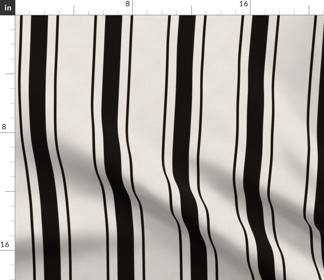 Medium Coal Black Antique Vintage Mattress Ticking Stripe on Cream Fabric