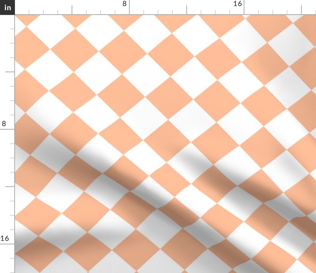 Medium Diagonal Diamond Checks in Peach Fuzz Color of the Year 2024 and White Fabric