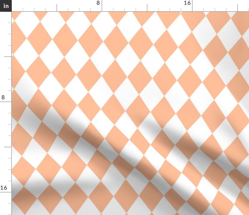 Medium Diamond Checks in Peach Fuzz Color of the Year 2024 and White Fabric