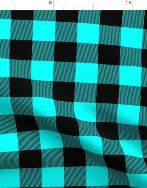 Medium  Bright Aqua Rustic Cowboy Cabin Buffalo Check Plaid 2 inch Fabric