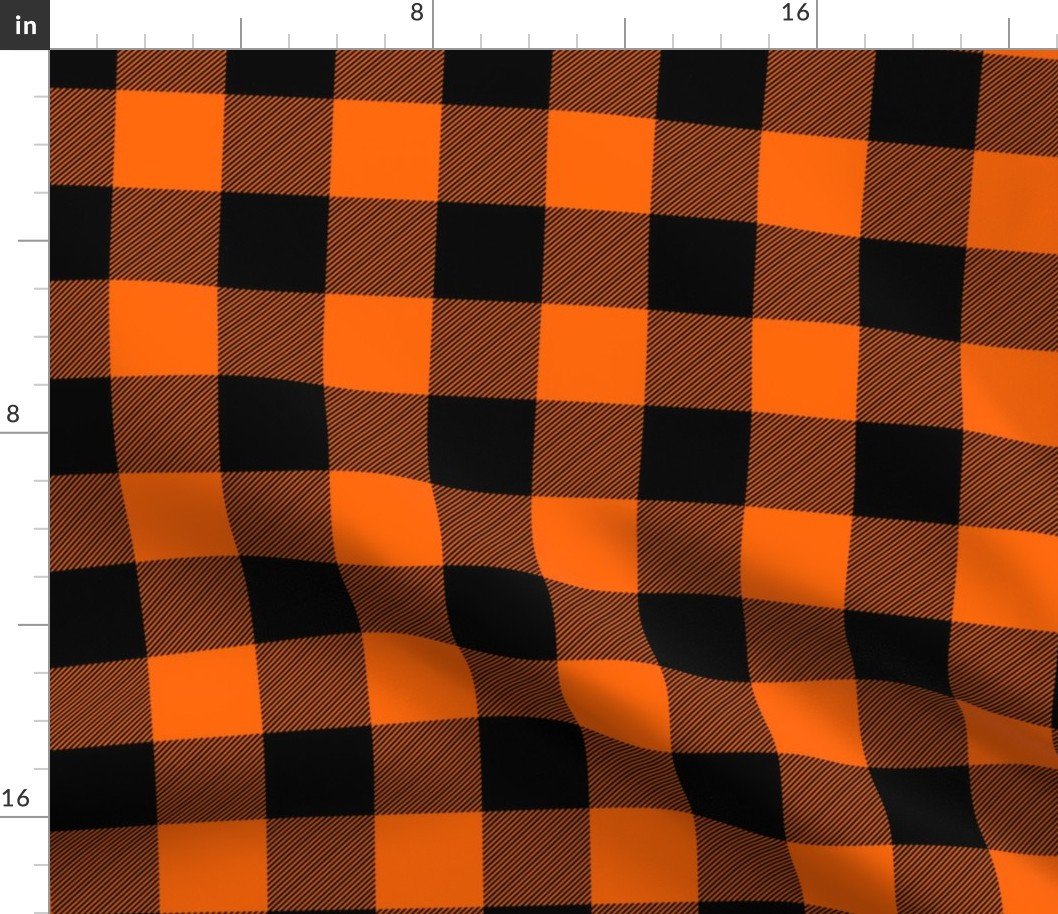 Medium  Bright Orange Rustic Cowboy Cabin Buffalo Check Plaid 2 inch Fabric