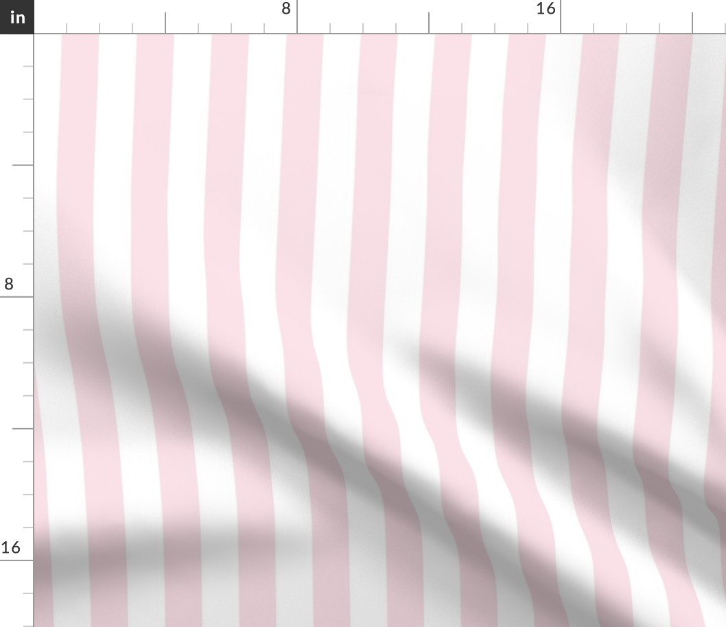 Merry Bright Pastel Pink and White Vertical 1 inch Beach Hut Stripe Fabric