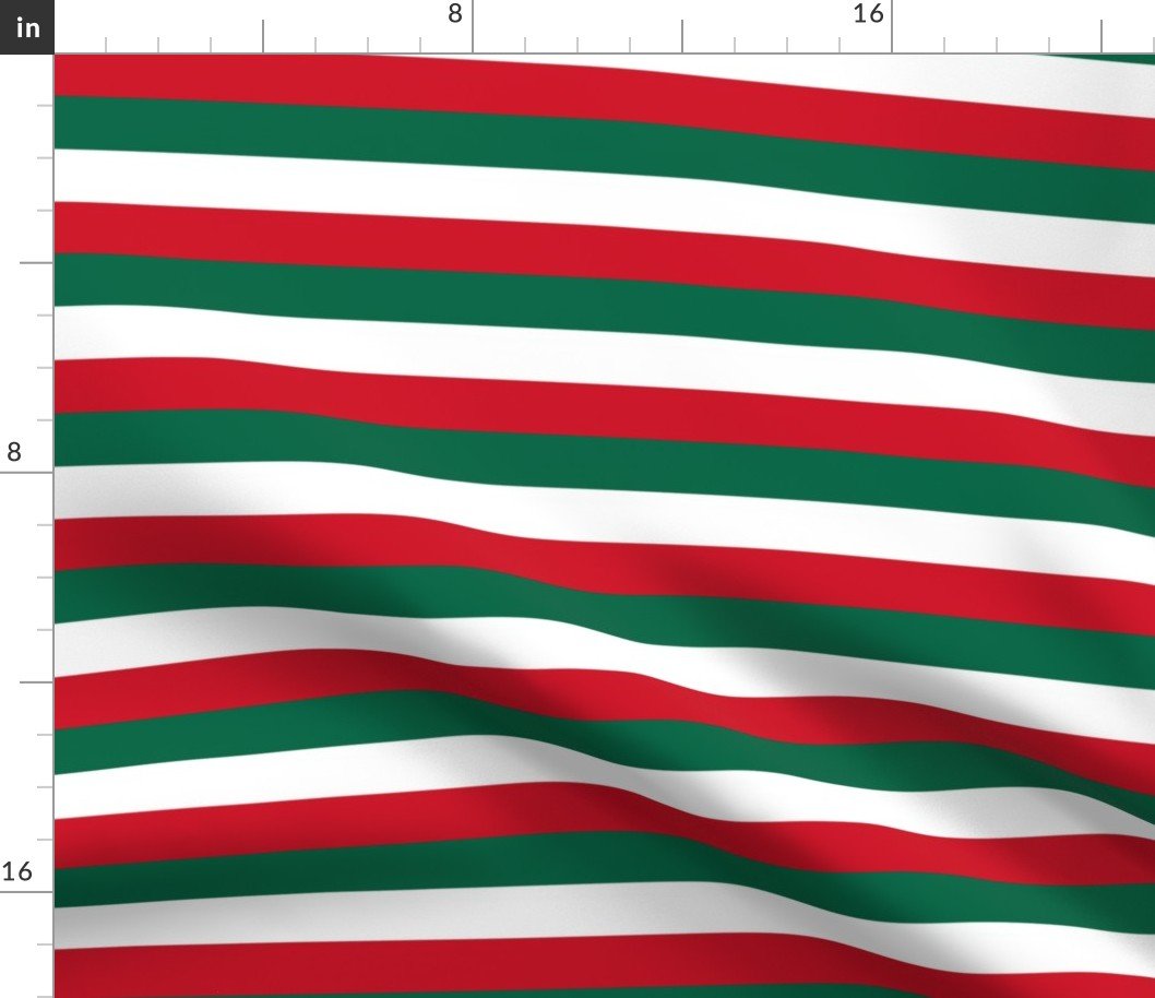 Mexican Flag Colors Red, White and Green 1 Inch Horizontal Stripes Fabric