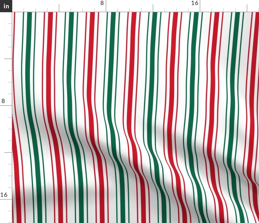 Mexican Flag Colors Red, White and Green Ticking Stripes Fabric