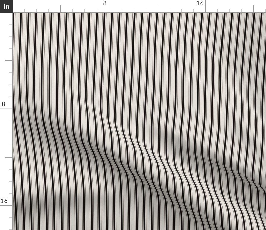 Micro Coal Black Antique Vintage Mattress Ticking Stripe on Cream Fabric