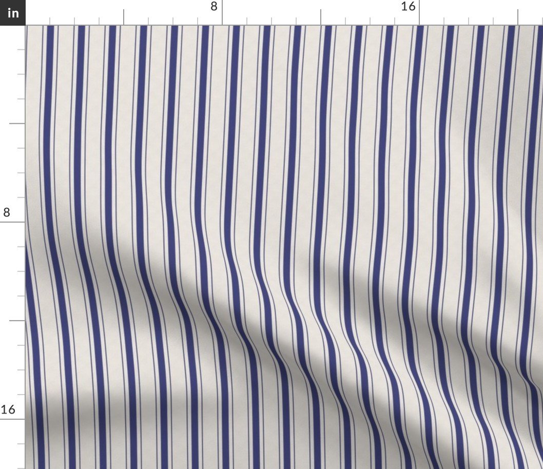 Mini Cornflower Blue Antique Vintage Mattress Ticking Stripe on Cream Fabric
