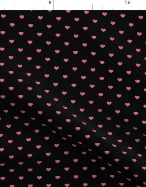 Mini Peony Color Valentines Polkadot Love Hearts on Black Background Fabric