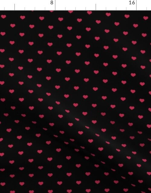 Mini Viva Magenta Love Heart Polka Dots on Black Fabric