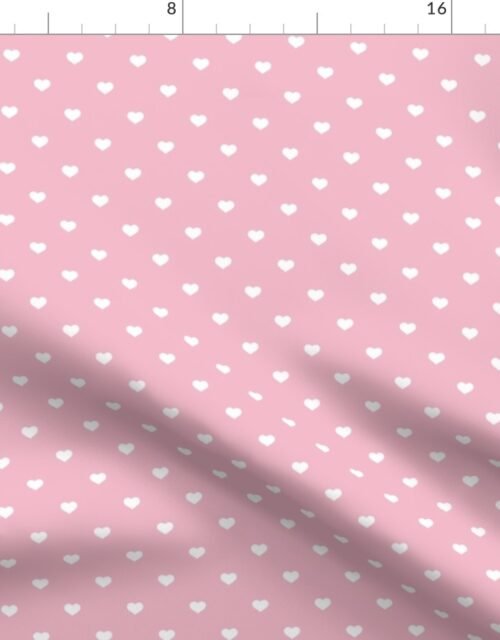 Mini White Valentines Polkadot Love Hearts on Blush Pink Background Fabric