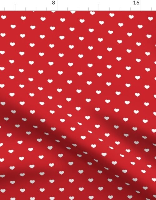 Mini White Valentines Polkadot Love Hearts on Poppy Red Background Fabric