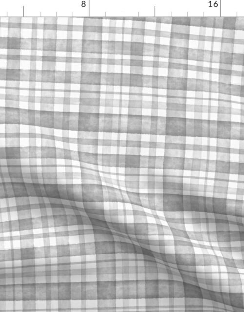 Misty Grey Watercolor Tartan Checked Plaid Fabric