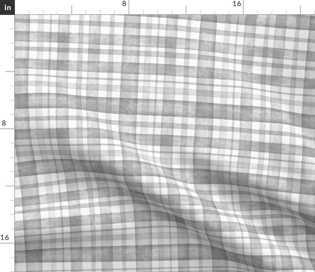 Misty Grey Watercolor Tartan Checked Plaid Fabric