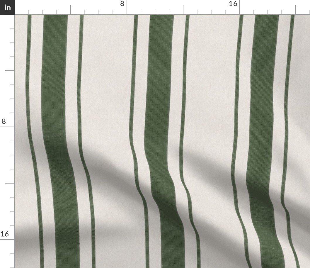 Moss Green Antique Vintage Mattress Ticking Stripe on Cream Fabric
