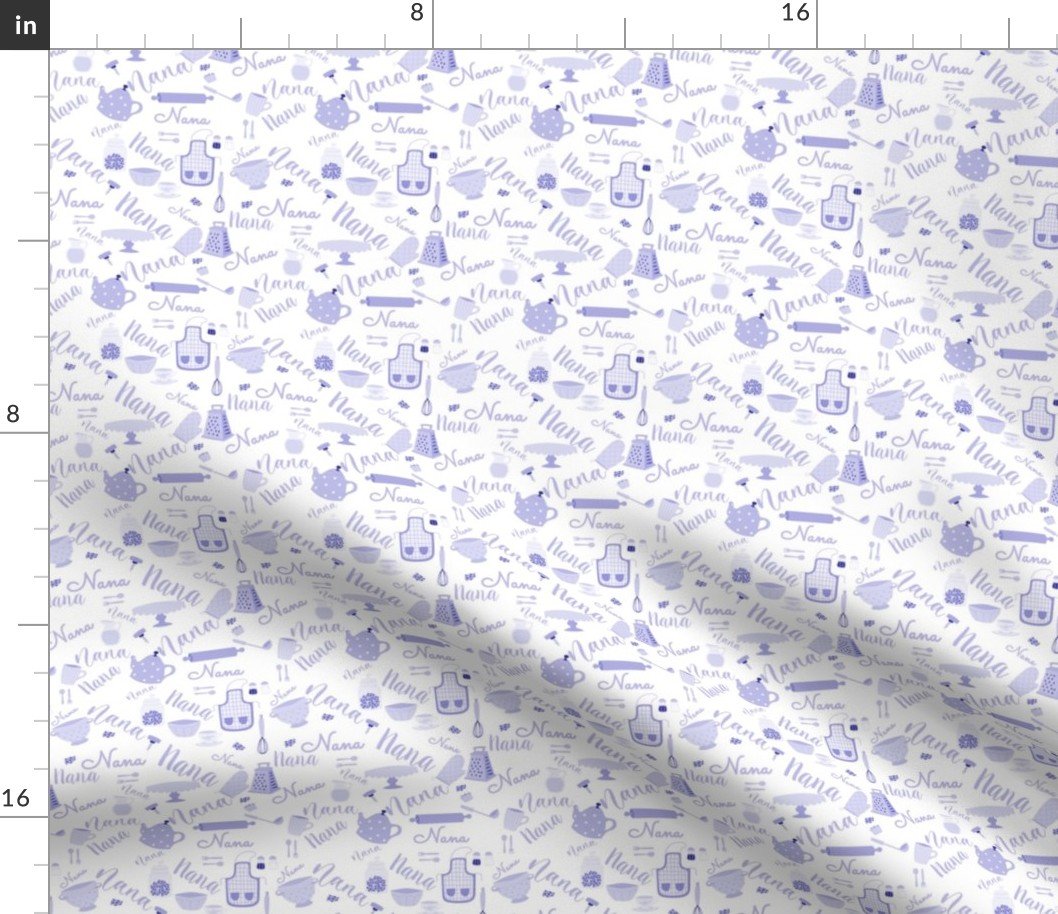 Nana Grandmother Grandma Hygge Kitchen Vector Motifs and Symbols in Lavender Purple on White Fabric