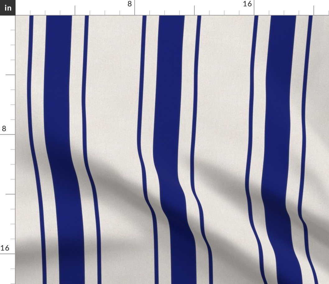 Navy Blue Antique Vintage Mattress Ticking Stripe on Cream Fabric