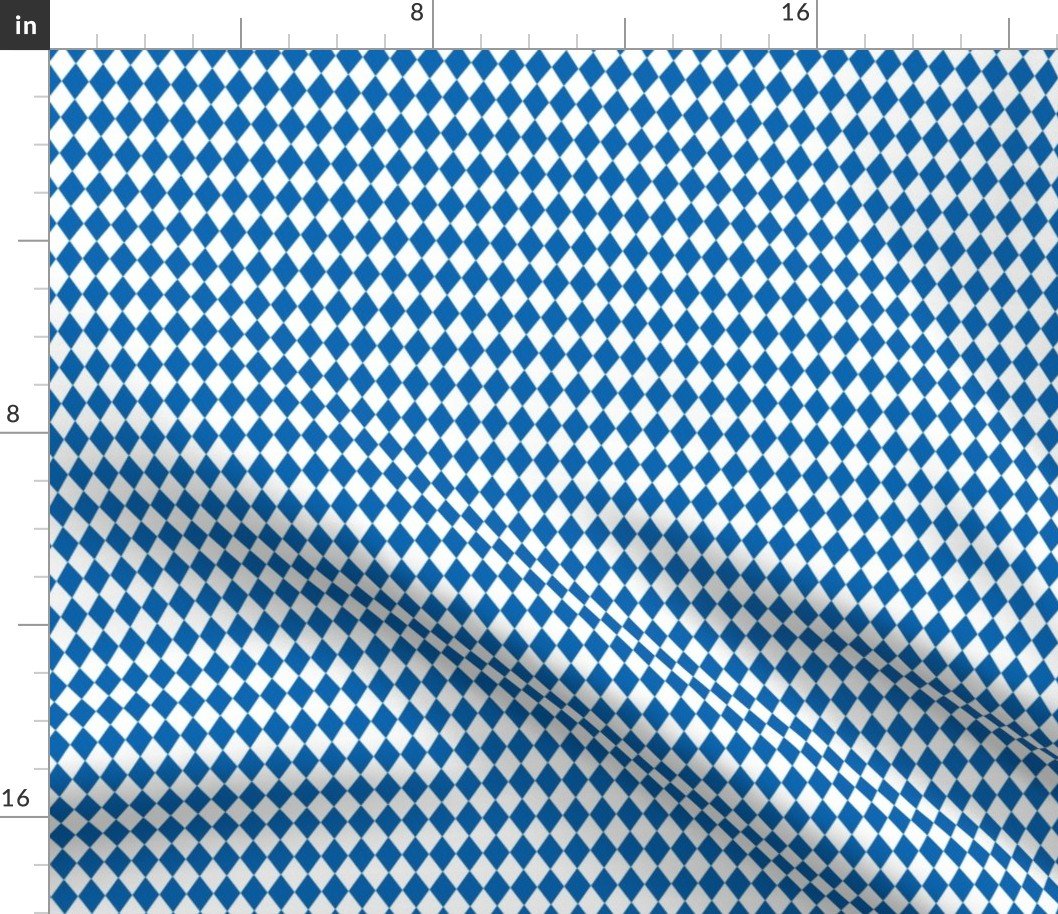 Oktoberfest 1/2 inch Bavarian Beer House Blue and White Large Diagonal Diamond Pattern Fabric