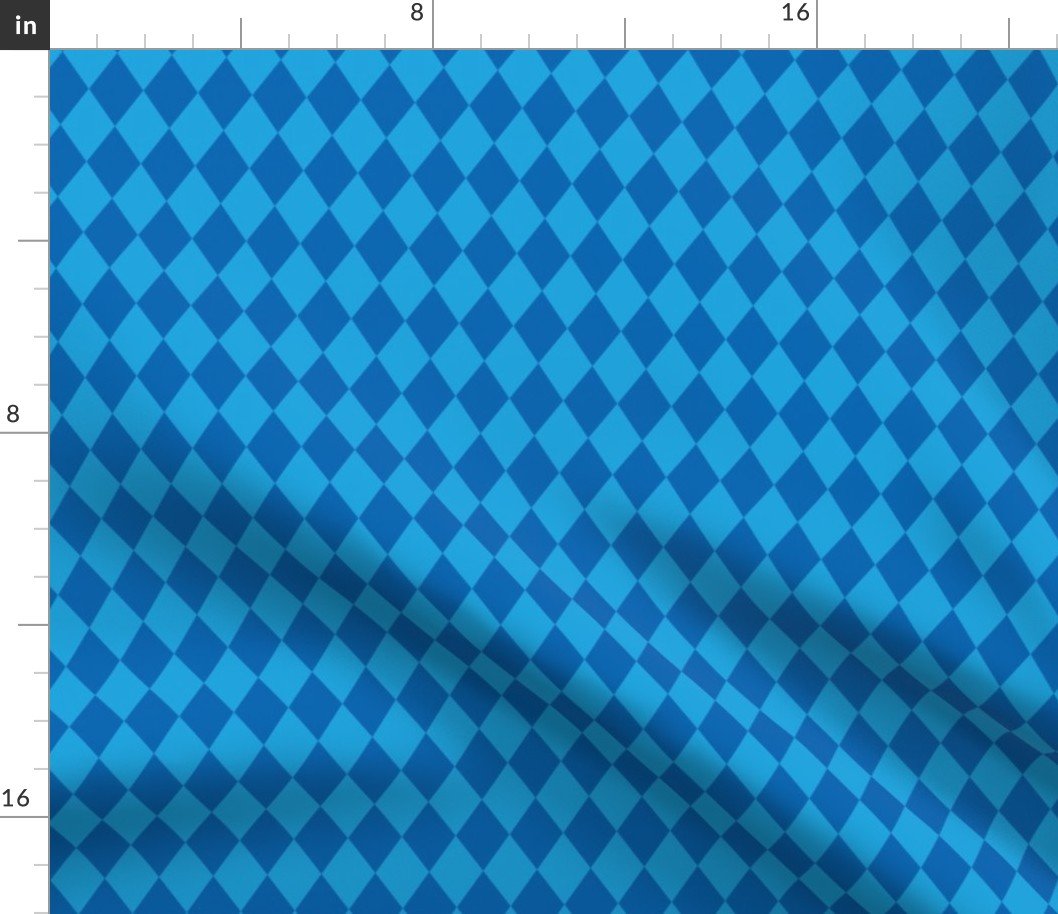 Oktoberfest 1 inch Bavarian Beer House Blue and Dark Blue Large Diagonal Diamond Pattern Fabric