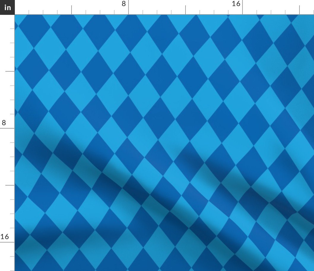 Oktoberfest 2 inch Bavarian Beer House Blue and Dark Blue Large Diagonal Diamond Pattern Fabric