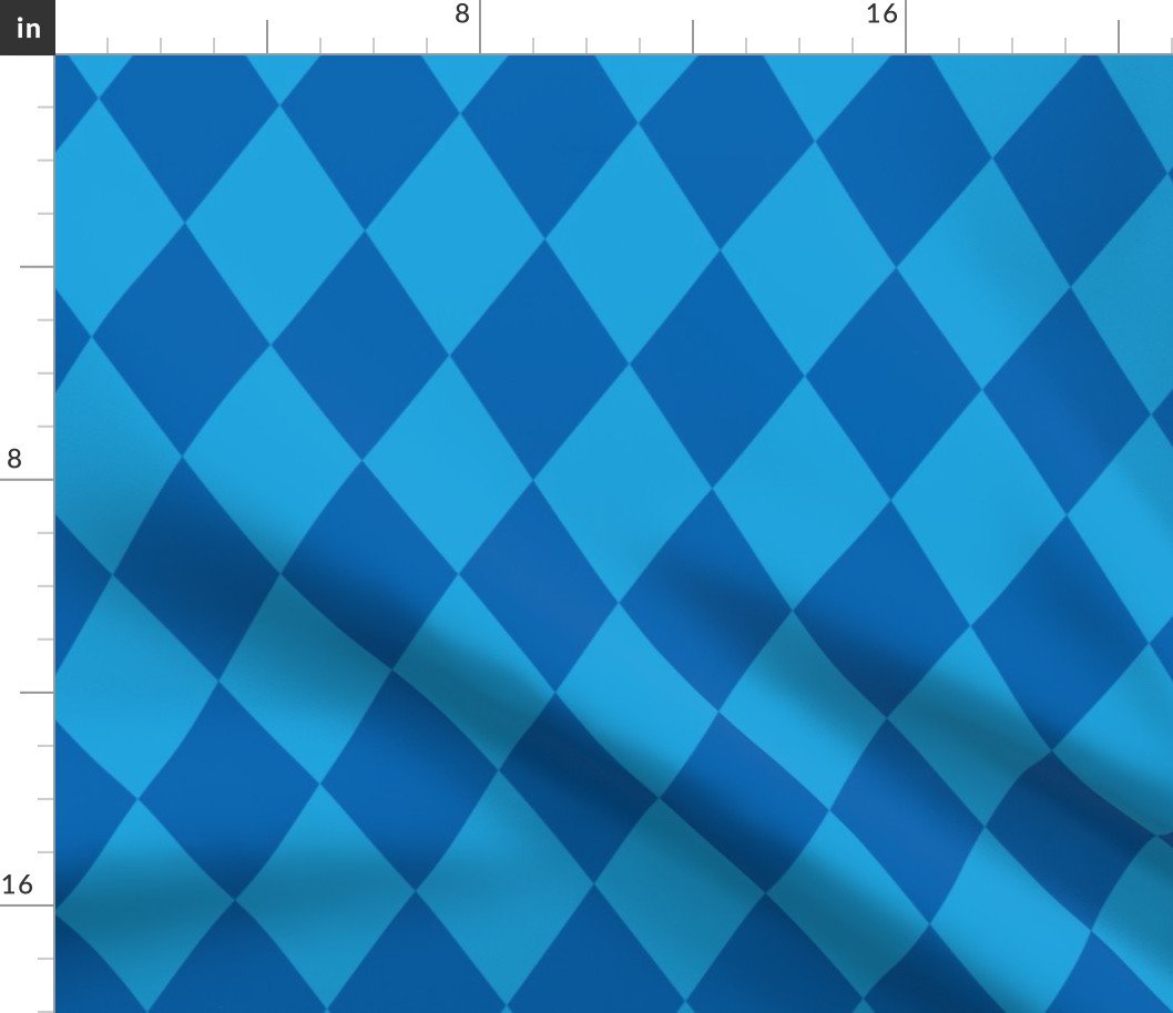 Oktoberfest 3 inch Bavarian Beer House Blue and Dark Blue Large Diagonal Diamond Pattern Fabric