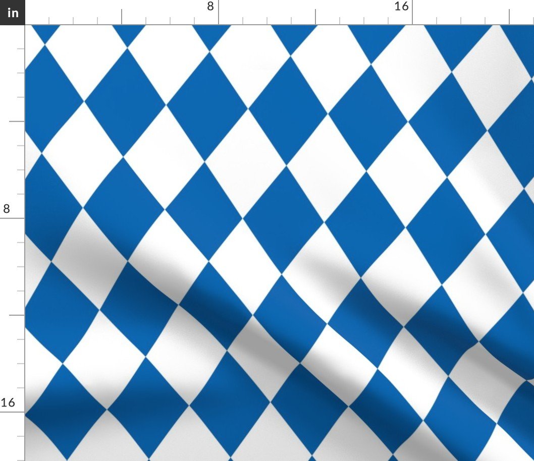 Oktoberfest 3 inch Bavarian Beer House Blue and White Large Diagonal Diamond Pattern Fabric