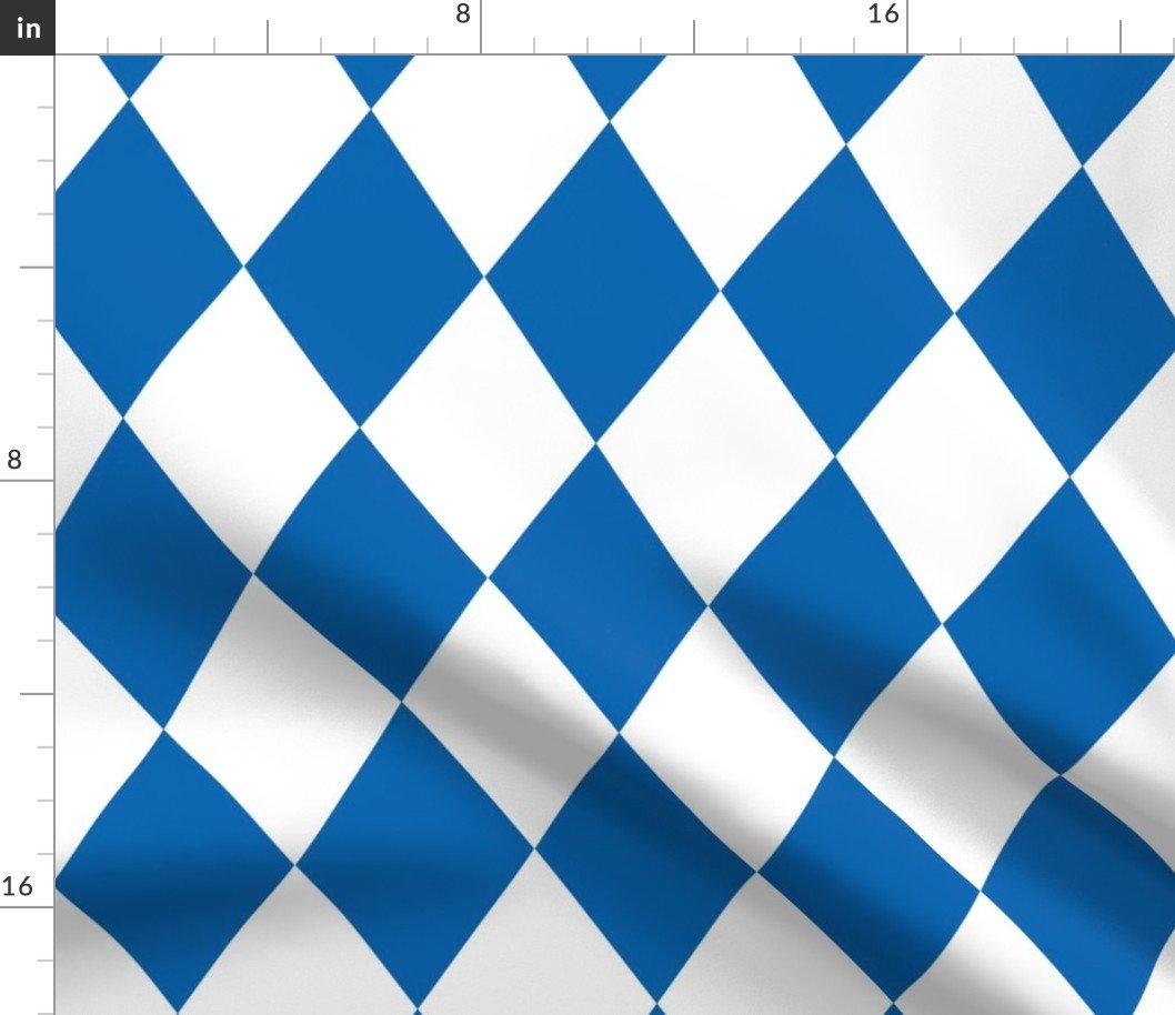 Oktoberfest 4 inch Bavarian Beer House Blue and White Large Diagonal Diamond Pattern Fabric