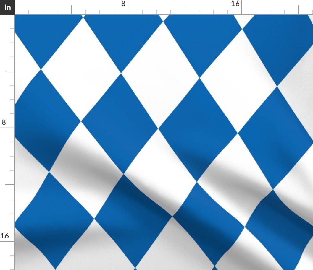 Oktoberfest 5 inch Bavarian Beer House Blue and White Large Diagonal Diamond Pattern Fabric