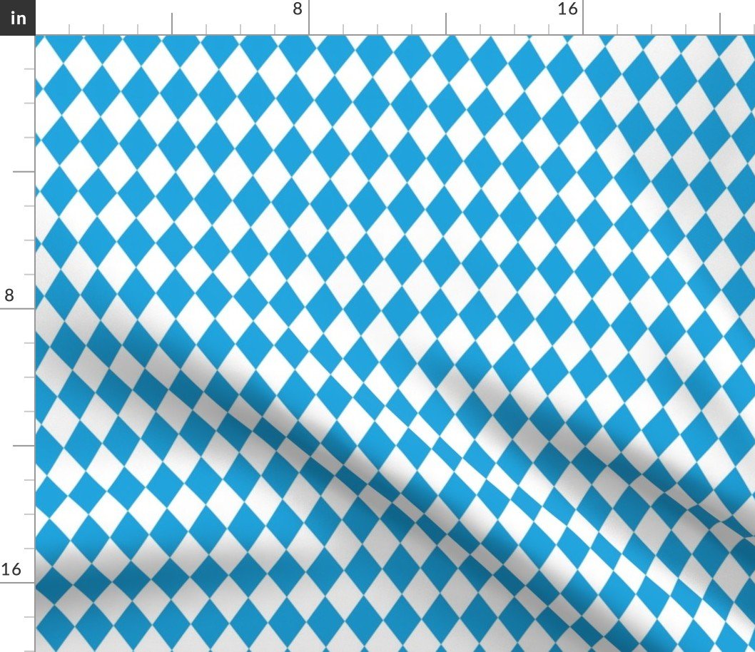 Oktoberfest Bavarian Beer Festival Blue and White 1 inch Diagonal Diamond Pattern Fabric