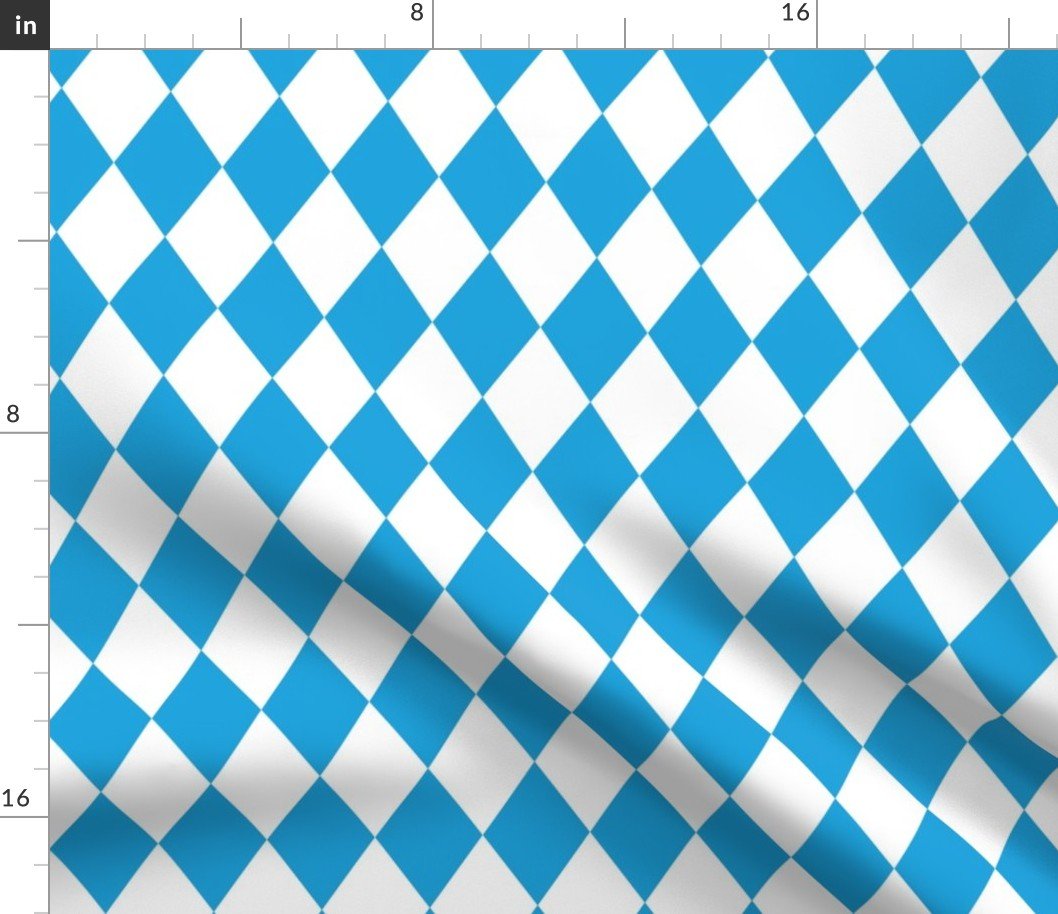 Oktoberfest Bavarian Beer Festival Blue and White 2 inch Diagonal Diamond Pattern Fabric