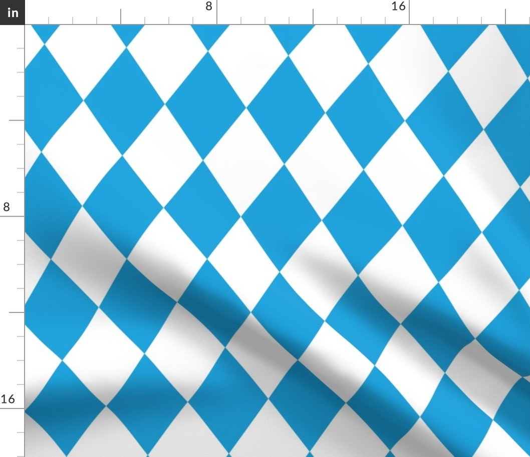 Oktoberfest Bavarian Beer Festival Blue and White 3 inch Diagonal Diamond Pattern Fabric