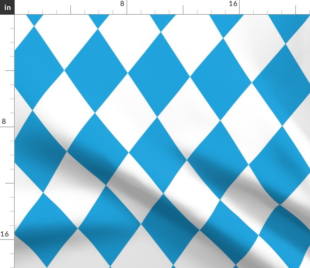 Oktoberfest Bavarian Beer Festival Blue and White 4 inch Diagonal Diamond Pattern Fabric