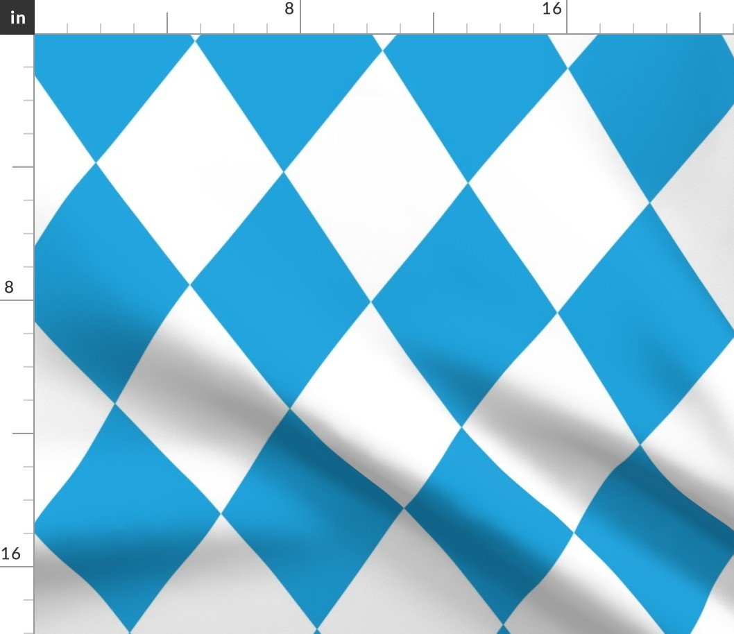 Oktoberfest Bavarian Beer Festival Blue and White 5 inch Diagonal Diamond Pattern Fabric