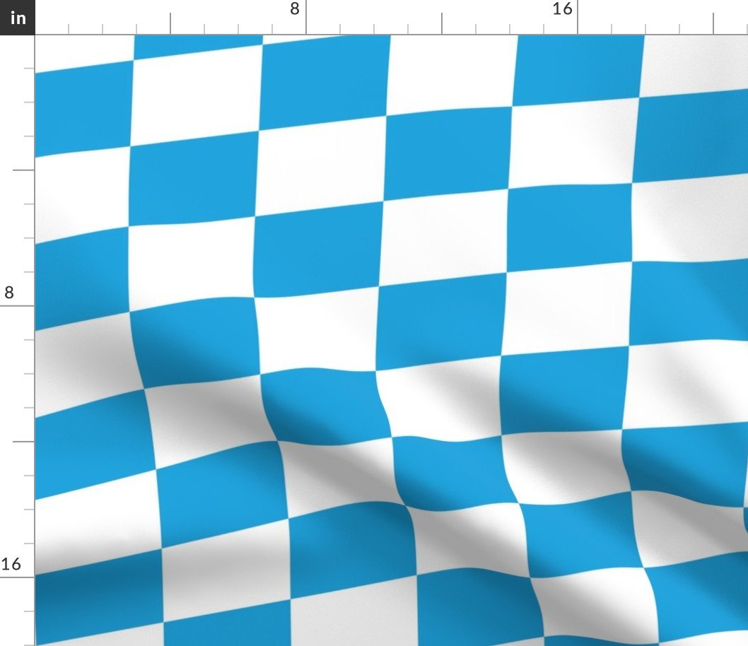 Oktoberfest Bavarian Beer Festival Blue and White Large Diagonal Diamond Pattern Fabric