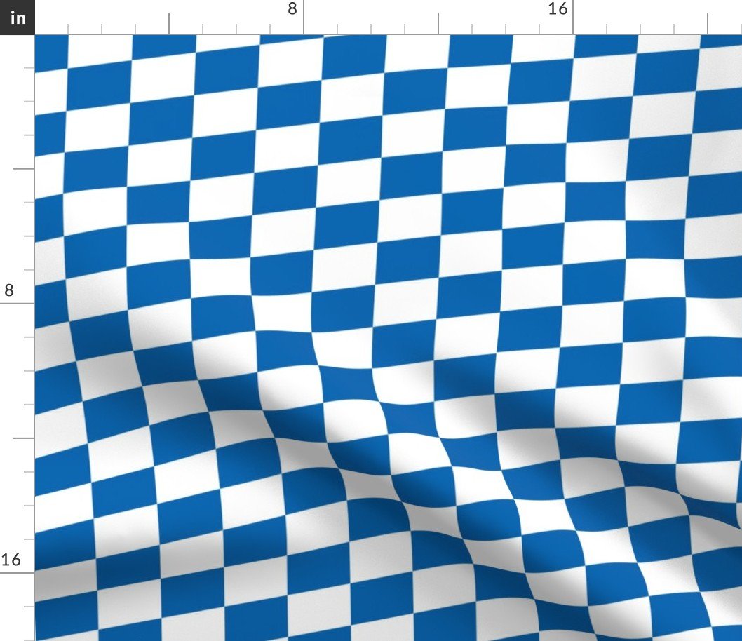 Oktoberfest Bavarian Beer House Blue and White Medium Diagonal Diamond Pattern Fabric