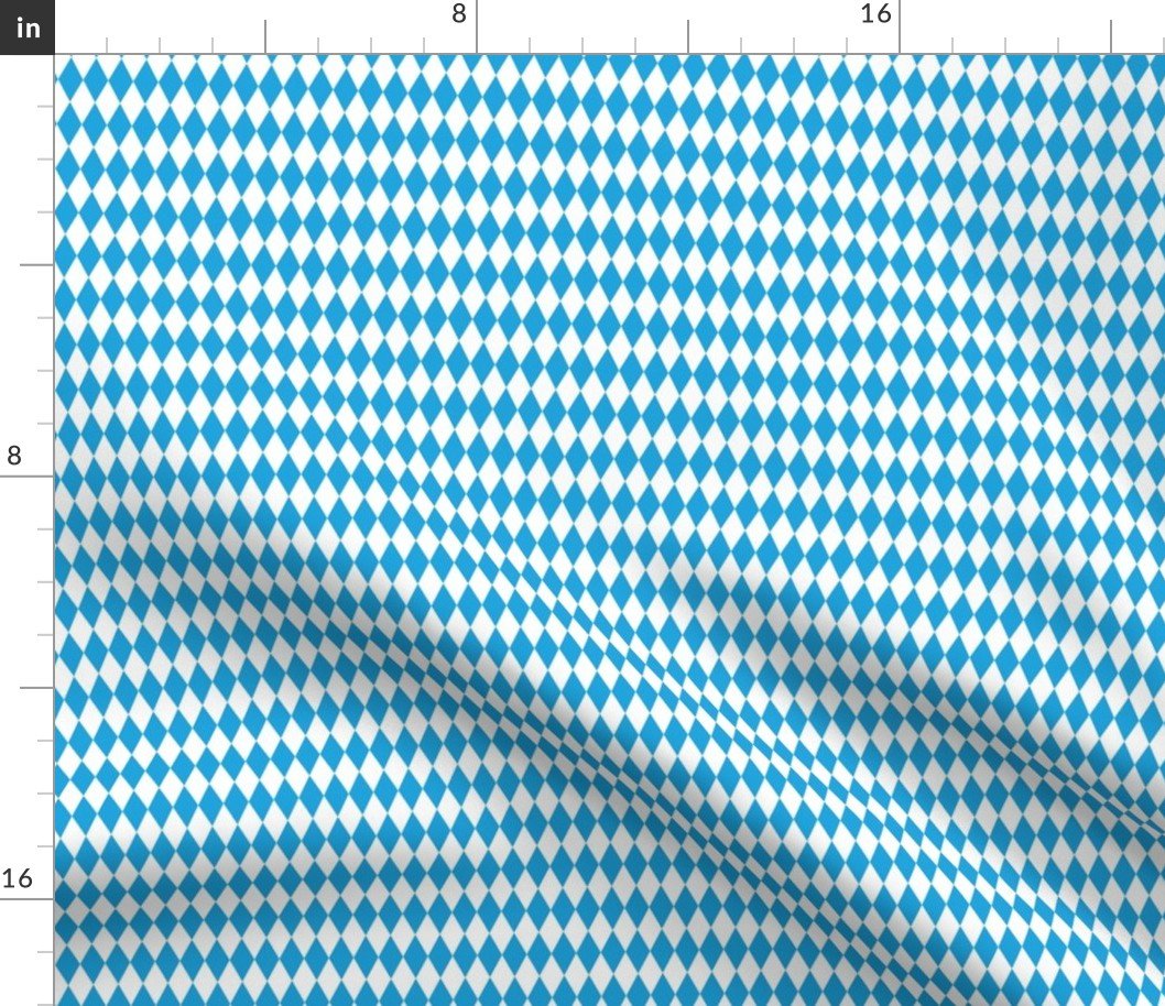 Oktoberfest Bavarian Blue and White Mini 1 inch Diagonal Diamond Pattern Fabric