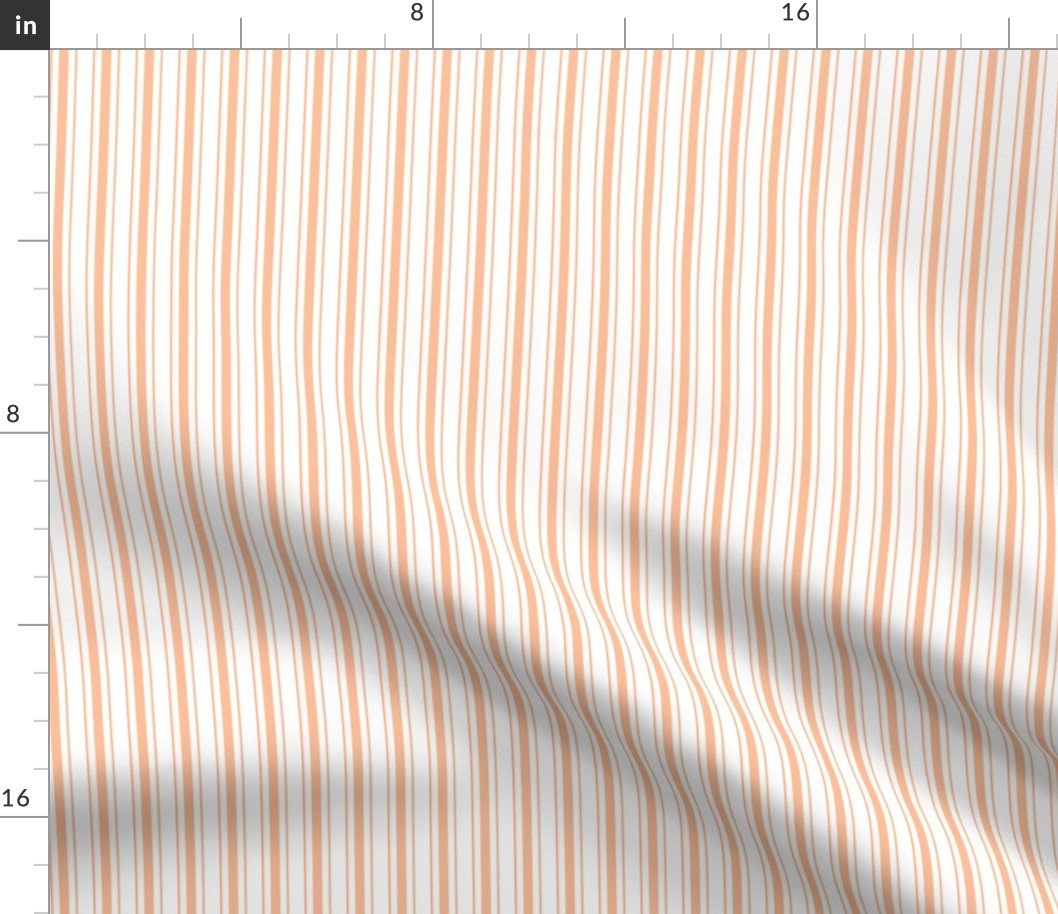 One Inch Mini Mattress Ticking Stripes in Peach Fuzz Color of the Year 2024 on White Fabric