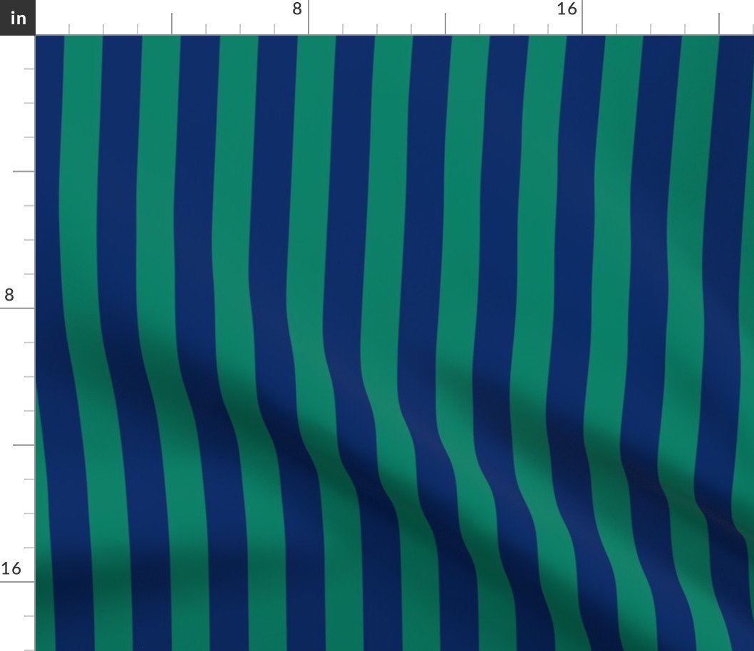 One Inch Vertical Blue and Green FC School Colors Stripes Fabric