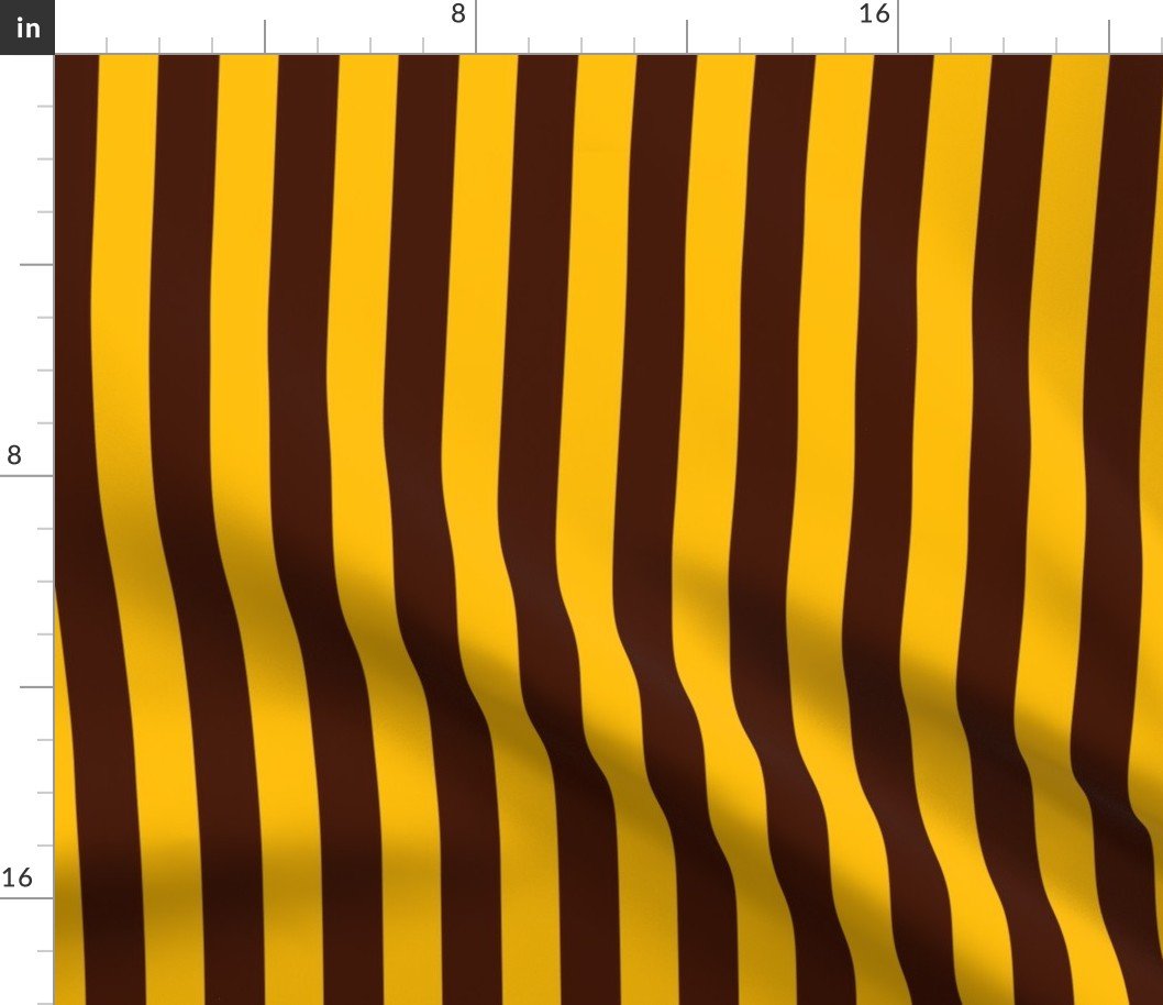 One Inch Vertical Brown and Gold BV School Colors Stripes Fabric