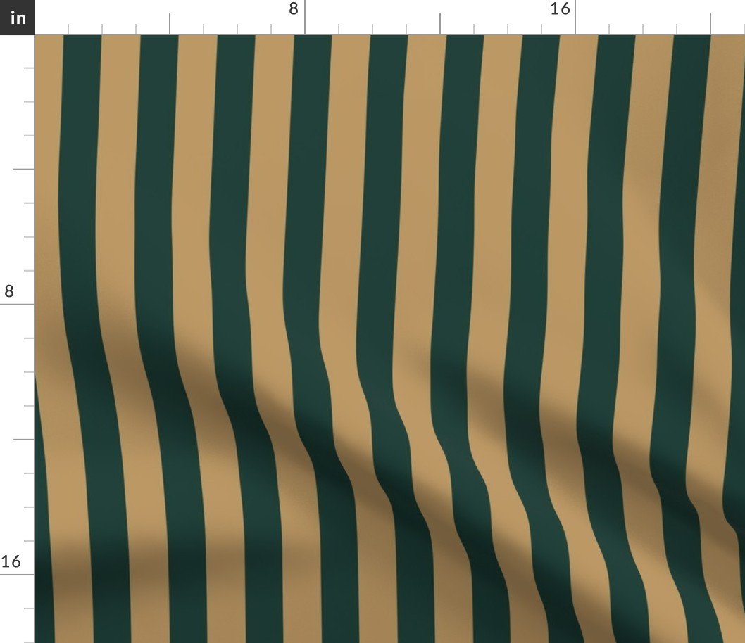 One Inch Vertical Gold and Green AD School Colors Stripes Fabric