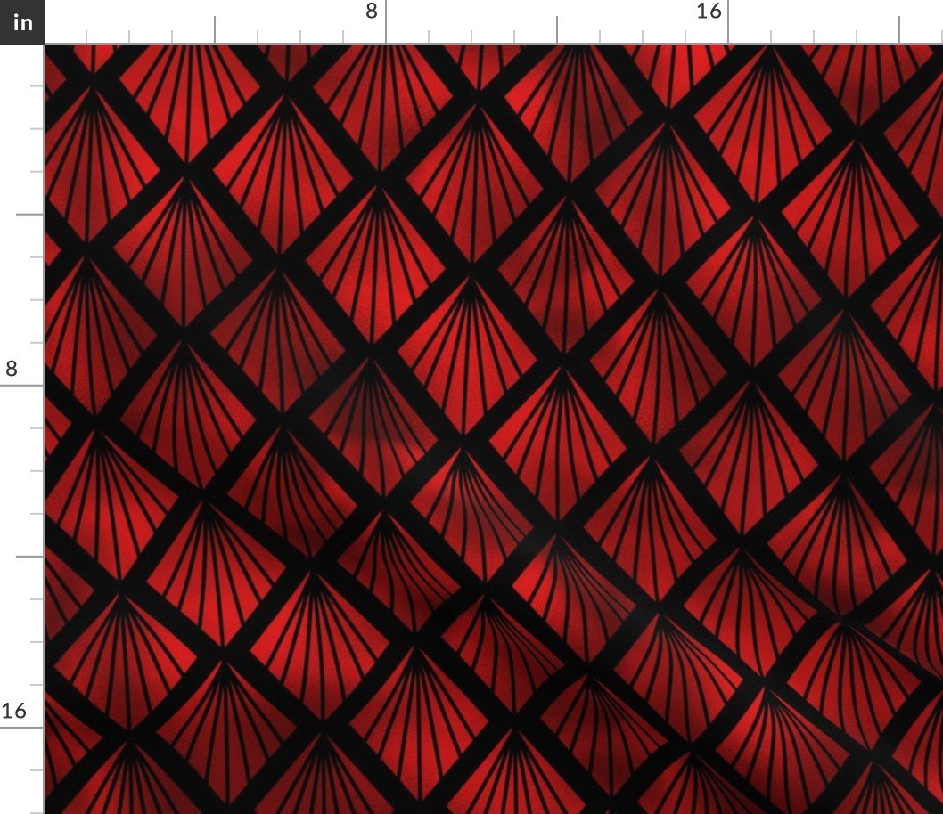 Palm Fans in Black and Ruby Red Vintage Faux Foil Art Deco Vintage Foil Pattern Fabric