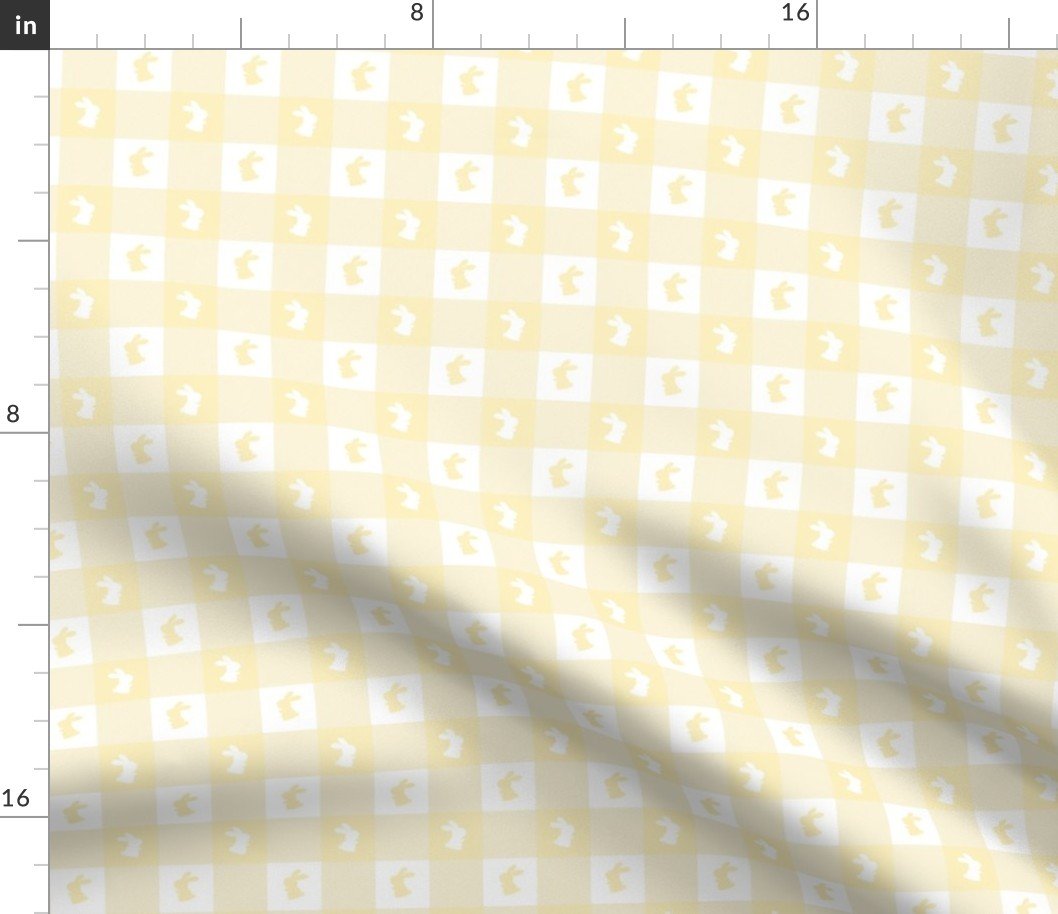 Pastel  Yellow and White Gingham Check with Center Bunny Medallions in Yellow and White Fabric