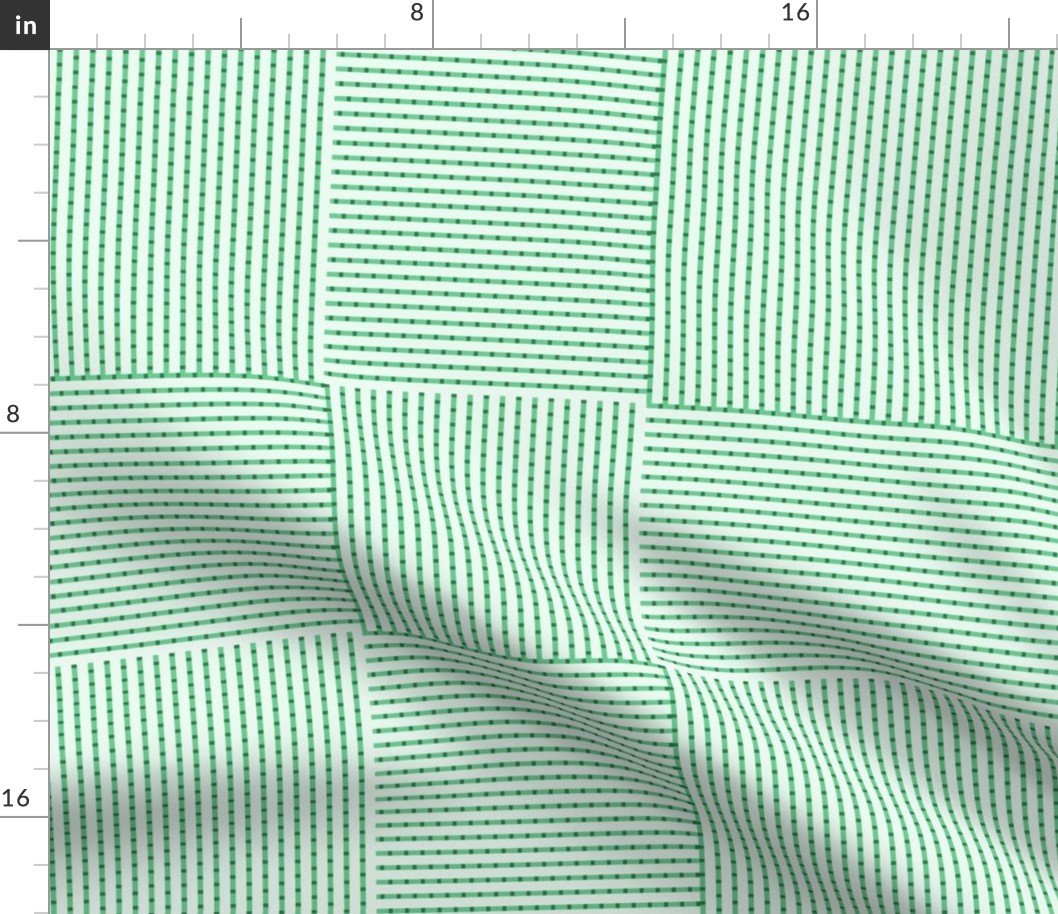 Patchwork Quilt Squares in Shades of Clover Green Seersucker-look Stripes Fabric