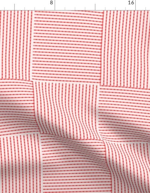 Patchwork Quilt Squares in Shades of Firecracker Red Seersucker-look Stripes Fabric