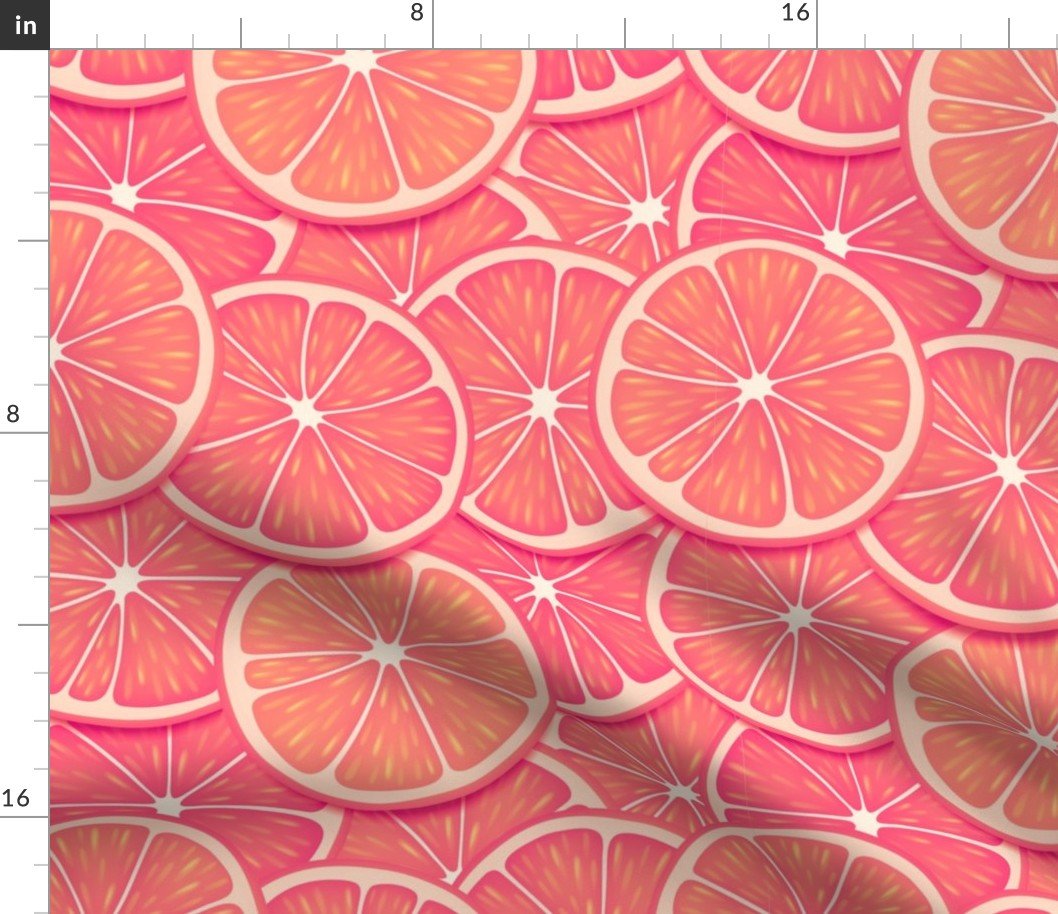 Pink Grapferuit Citrus 6  inch Fruit Slices in a Zesty Repeat Pattern Fabric