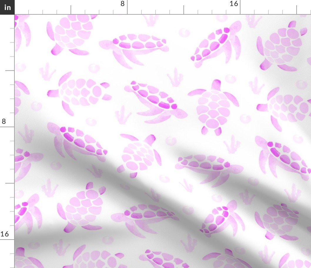 Pink Ombre Watercolor Sea Turtle Print Fabric