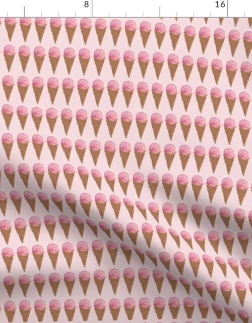 Pink Strawberry Ice Cream Waffle Cone Hand Painted Watercolor Pattern Fabric